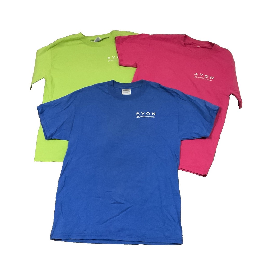 Lot of 3 Avon Logo Knit Top T Shirt Representative Advertising Sales Sz M